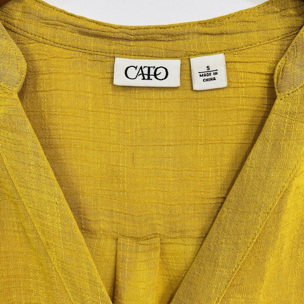 Cato Womens Blouse Top Small Yellow Cap Sleeve V-Neck Button-up - Picture 3 of 9